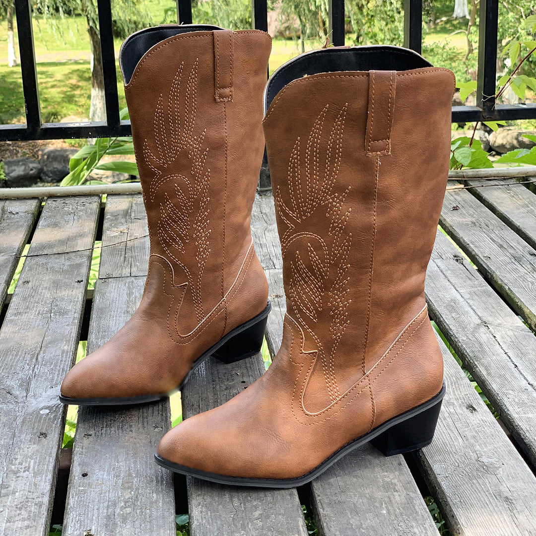 Damen Cowboy-Stiefel mit hohem Absatz und kunstvollen Stickereien R&B