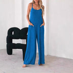 Damen Luftiger Jumpsuit mit Taschen und Spaghettiträgern R&B