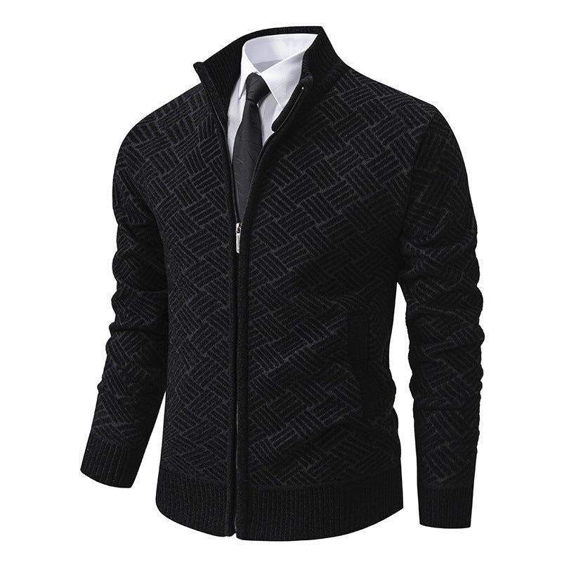 Herren Strickjacke mit modernem Zipper und kreativem Muster