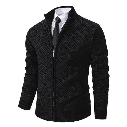 Herren Strickjacke mit modernem Zipper und kreativem Muster R&B