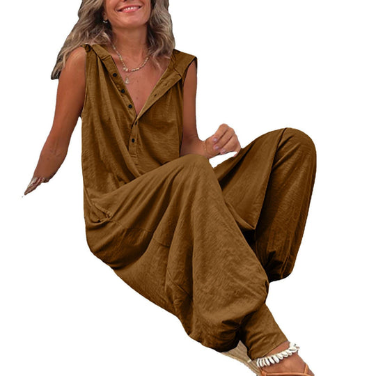 Damen Lässiger Jumpsuit mit Knopfverschluss und praktischen Seitentaschen R&B