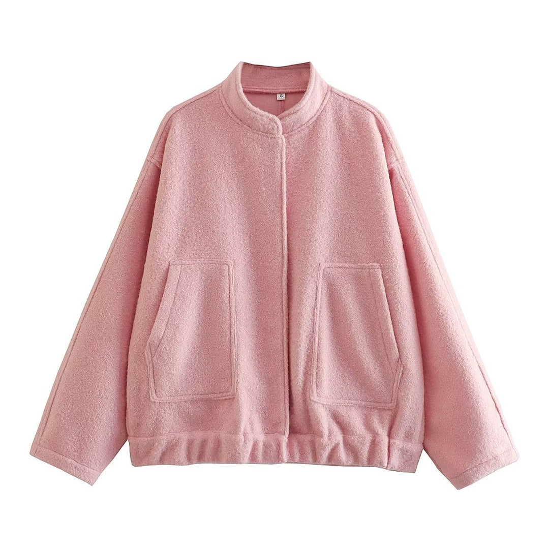 Damen Teddy-Fleece-Jacke mit hohen Kragen und aufgesetzten Taschen R&B