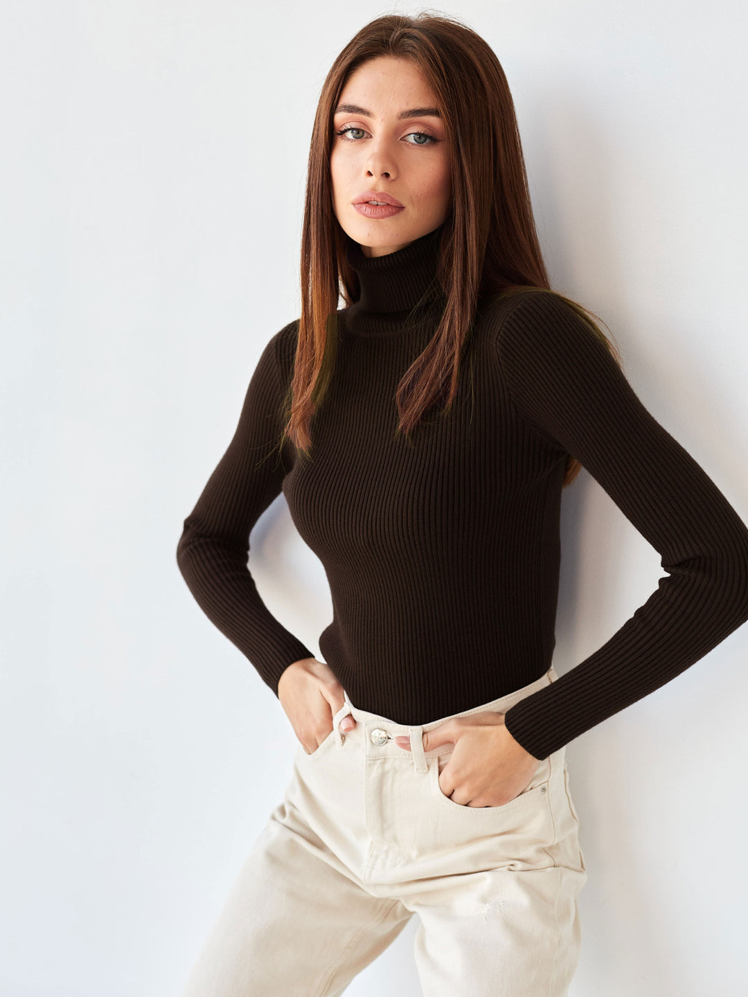 Damen Rollkragenpullover mit geripptem Design und lässigem Schnitt R&B