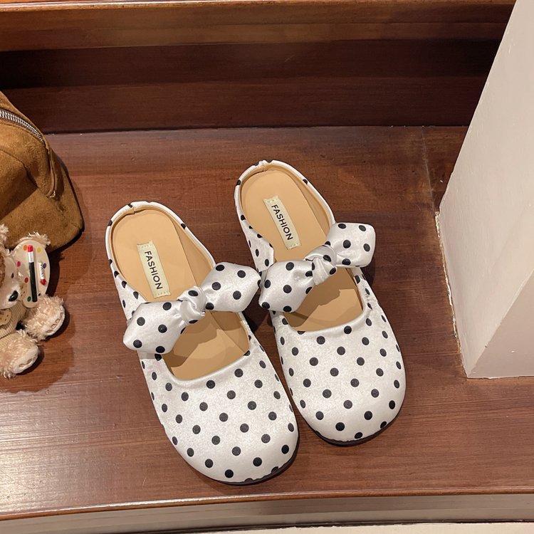Damen elegante Mules mit Schleifenakzenten und Punktmuster R&B