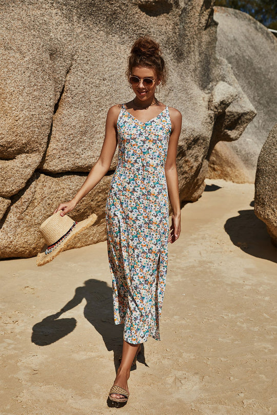 Damen Maxikleid mit floralem Muster und seitlichem Schlitz R&B