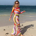 Damen Langarm Maxikleid mit buntem Muster R&B