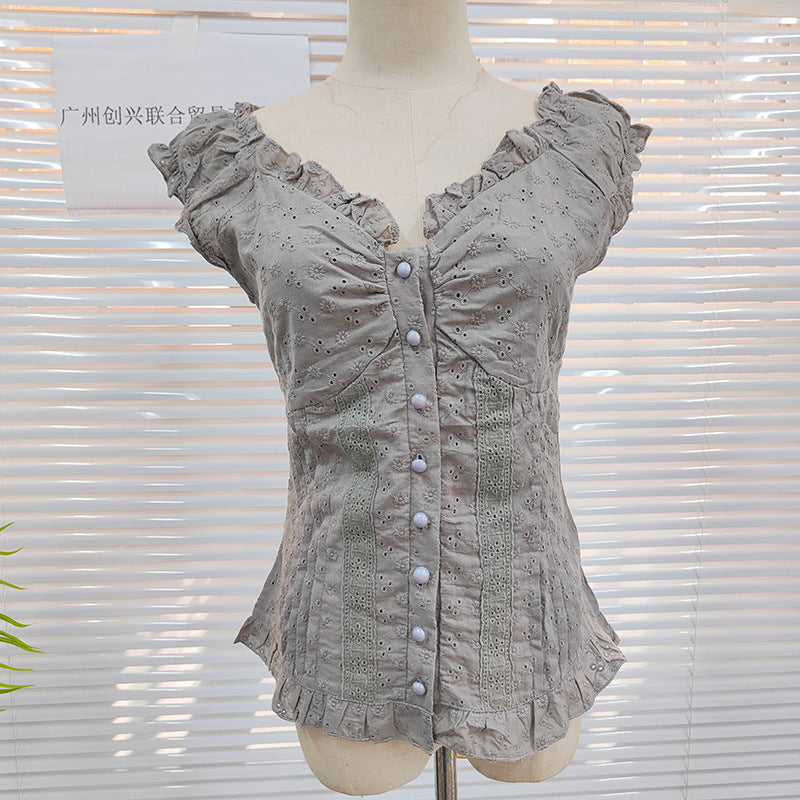 Damen Rüschenshirt mit floralen Details R&B