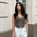 Damen Elegante Weste mit Knopfleiste und animalischem Muster R&B