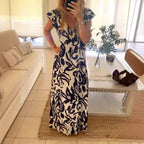 Damen Maxikleid mit voluminösen Ärmeln und elegantem V-Ausschnitt R&B
