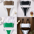 Damen Bandeau Bikini mit hohem Beinausschnitt und verstellbaren Trägern R&B