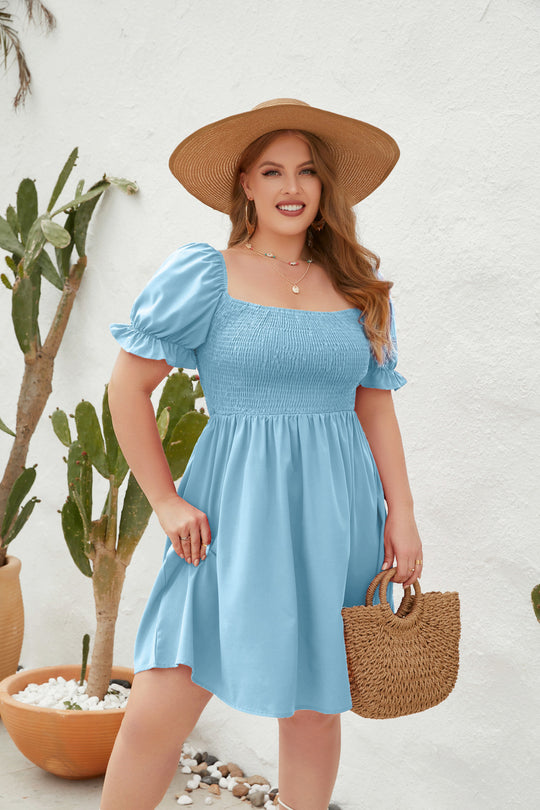 Damen Leichtes Sommerkleid mit schulterfreier Passform und voluminösen Puffärmeln R&B