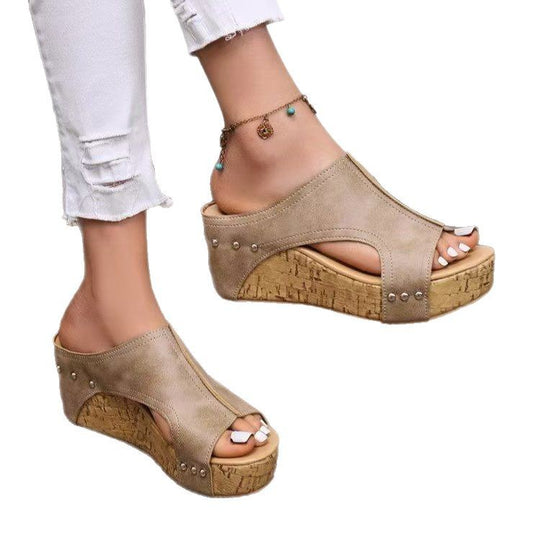 Damen sommerliche Keil-Pantoletten R&B