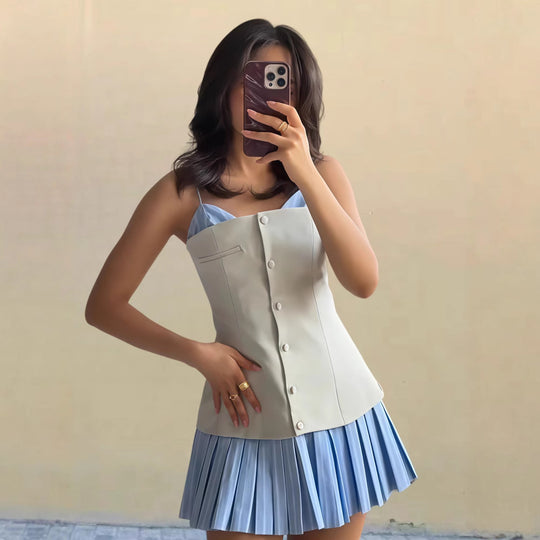 Damen Plissiertes Mini-Kleid mit ausgestelltem Rock R&B