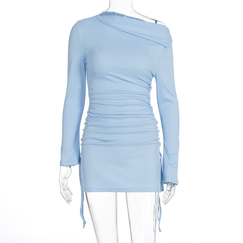Damen Elegantes figurbetontes Kleid mit asymmetrischem Ausschnitt und Raffungen R&B
