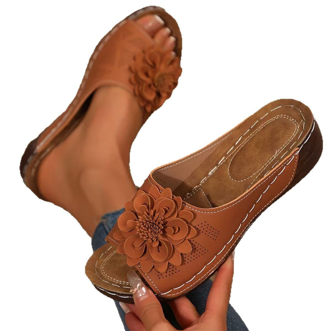 Damen Sandalen mit dekorativer Blüten-Applikation und atmungsaktiver Obermaterialstruktur R&B