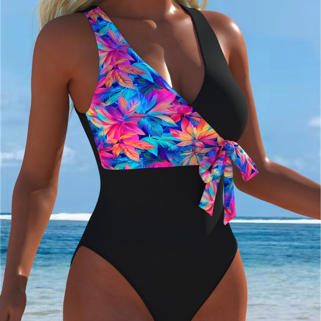 Damen Einteiler Badeanzug mit femininem Wickeldetail und auffälligem Floral-Design R&B