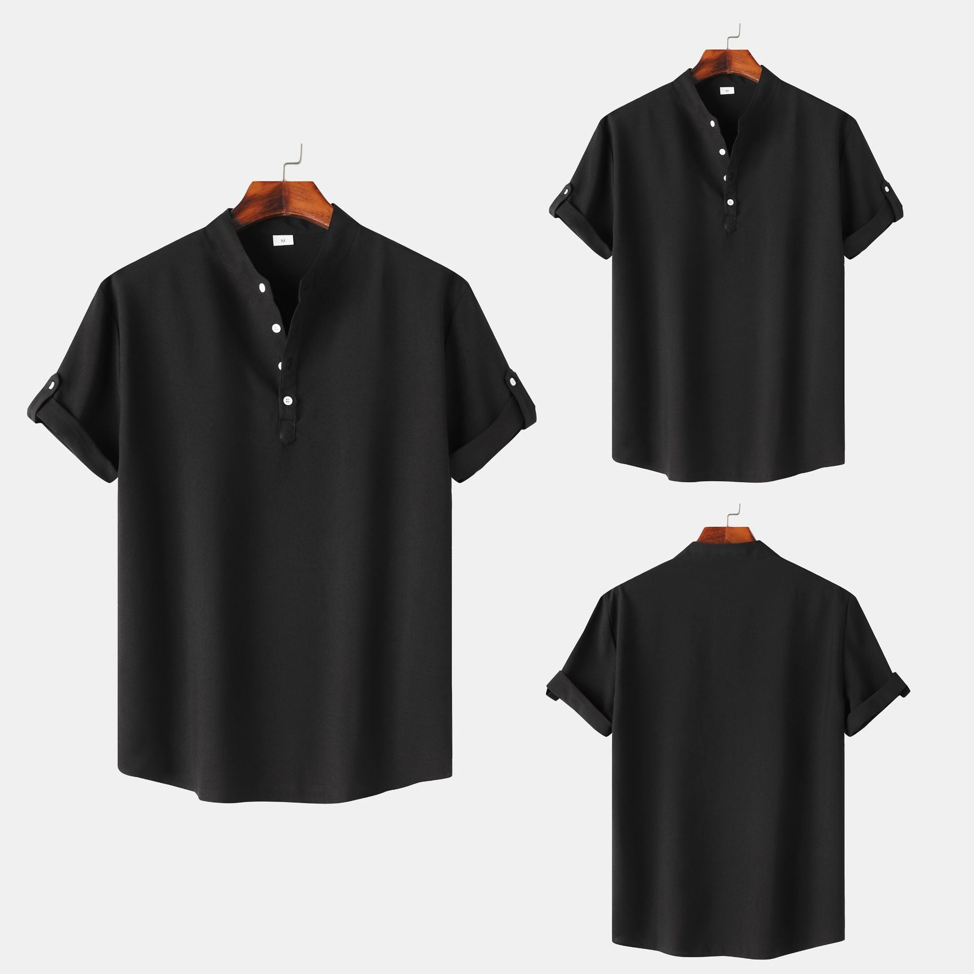 Herren Kurzarmhemd mit elegantem Stehkragen und praktischen Knopfdetails