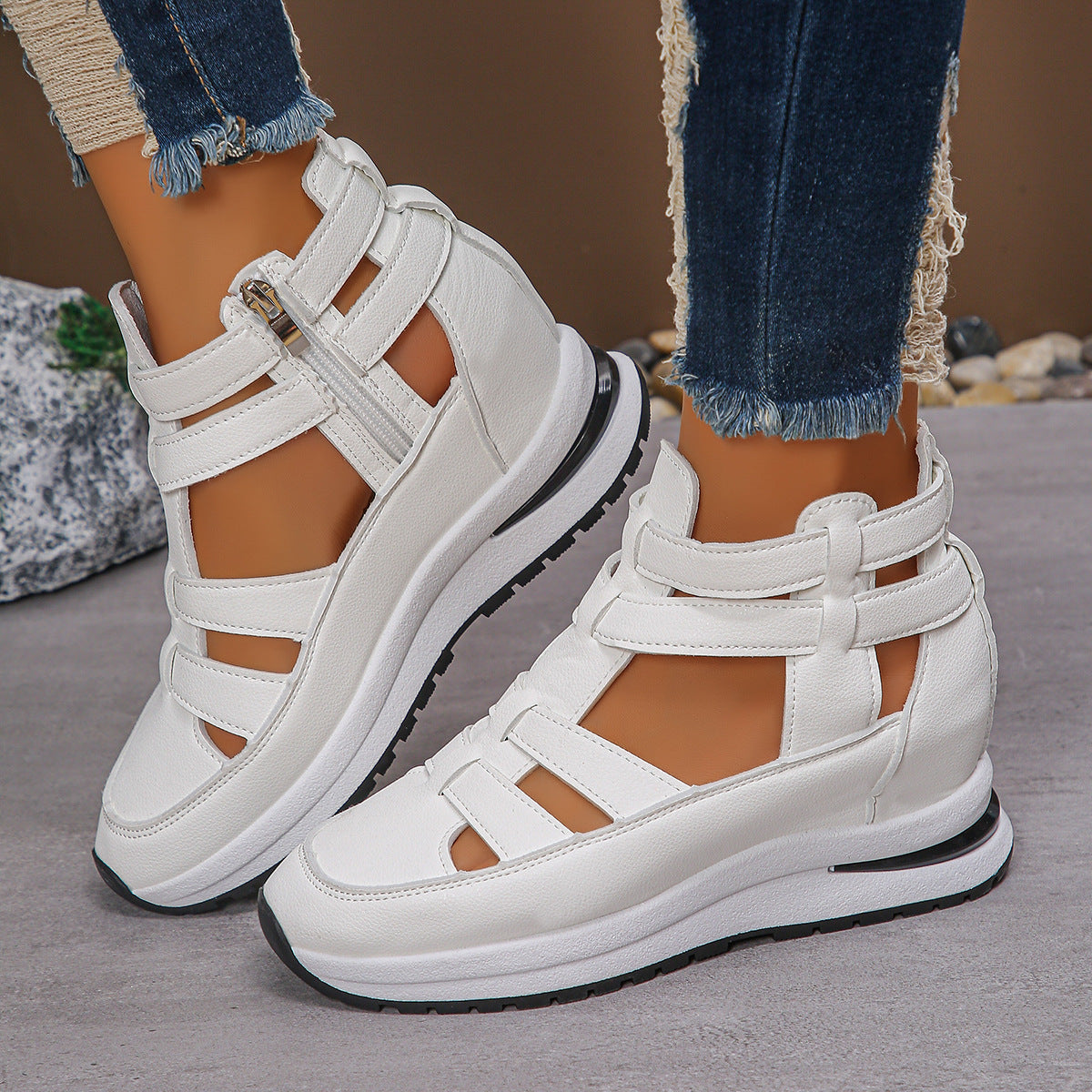 Damen sportive Sneaker-Sandalen mit atmungsaktiven Riemen und rutschfester Sohle R&B
