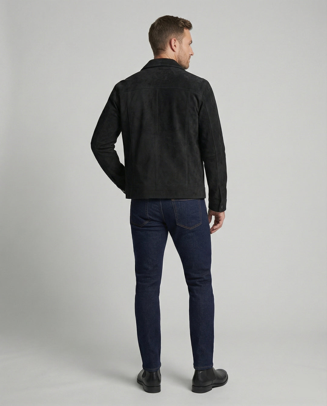 Herren dick gefütterte Wildlederoptik Hemdjacke mit Druckknöpfen und aufgesetzten Brusttaschen R&B