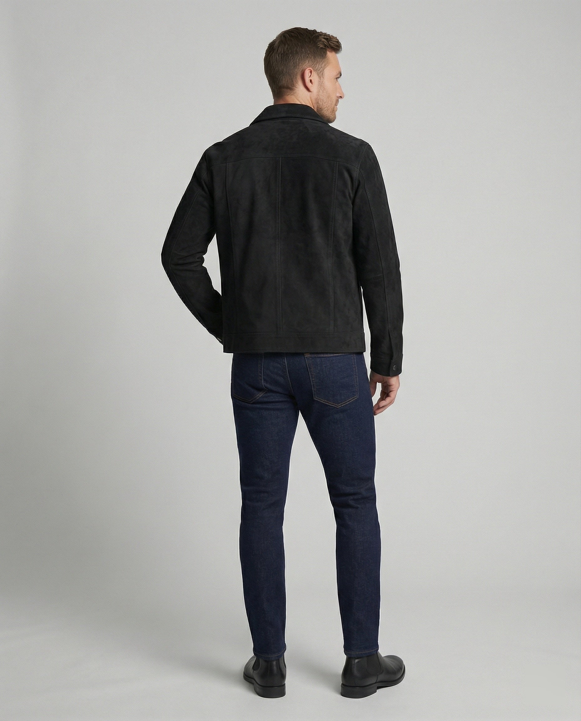 Herren dick gefütterte Wildlederoptik Hemdjacke mit Druckknöpfen und aufgesetzten Brusttaschen R&B