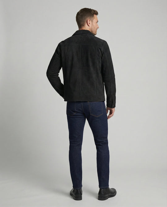 Herren dick gefütterte Wildlederoptik Hemdjacke mit Druckknöpfen und aufgesetzten Brusttaschen R&B