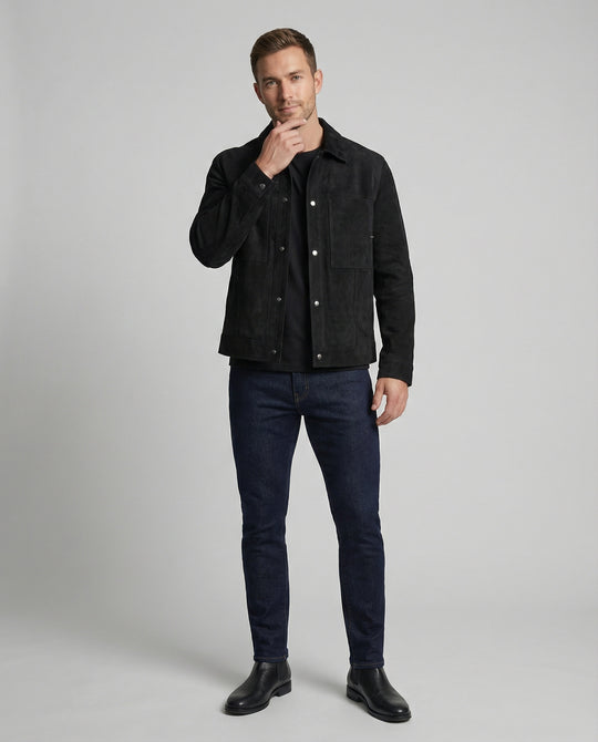 Herren dick gefütterte Wildlederoptik Hemdjacke mit Druckknöpfen und aufgesetzten Brusttaschen R&B