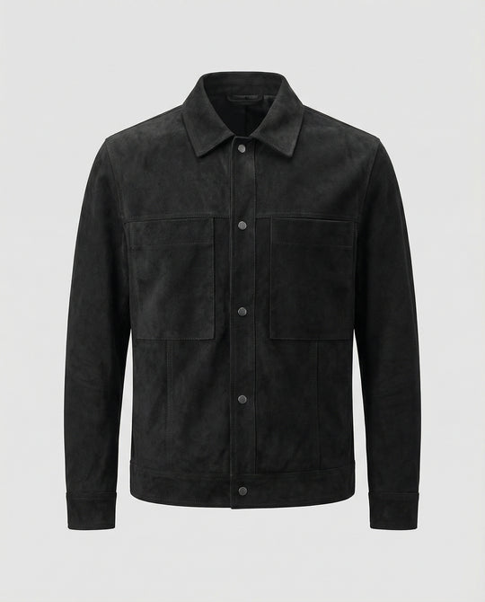 Herren dick gefütterte Wildlederoptik Hemdjacke mit Druckknöpfen und aufgesetzten Brusttaschen R&B