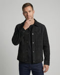 Herren dick gefütterte Wildlederoptik Hemdjacke mit Druckknöpfen und aufgesetzten Brusttaschen R&B