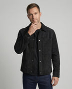 Herren dick gefütterte Wildlederoptik Hemdjacke mit Druckknöpfen und aufgesetzten Brusttaschen R&B