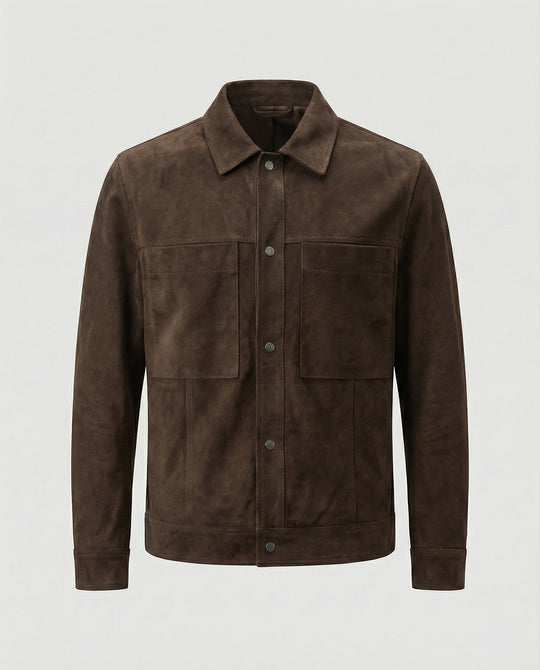 Herren dick gefütterte Wildlederoptik Hemdjacke mit Druckknöpfen und aufgesetzten Brusttaschen R&B