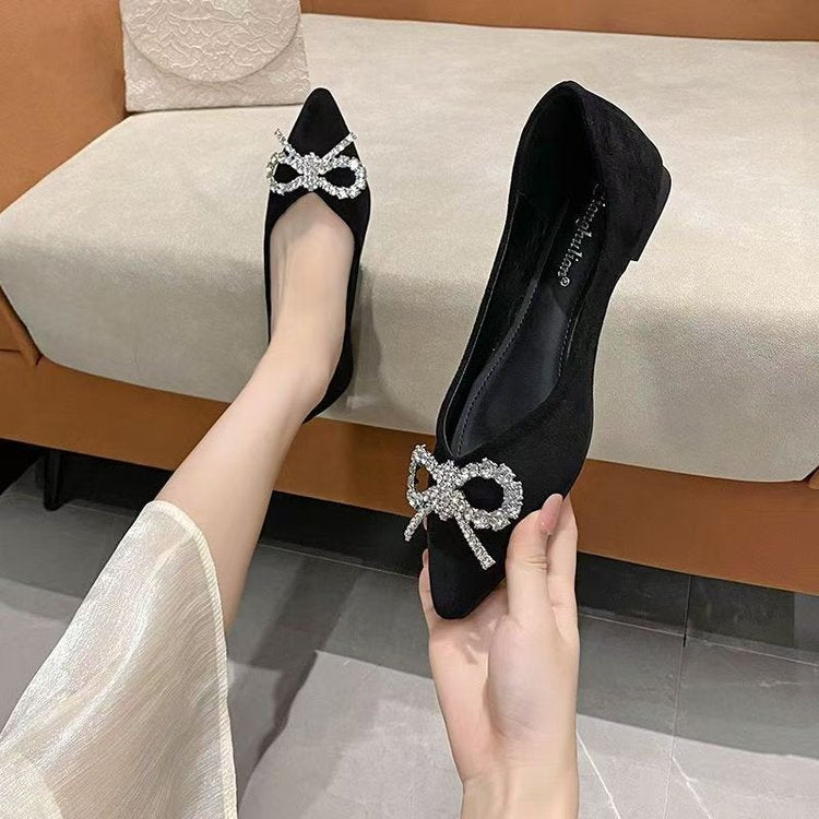 Damen elegante Ballerinas mit strassbesetztem Schleifendetail R&B