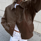 Damen Modische Kunstlederjacke im lässigen Oversized-Schnitt R&B