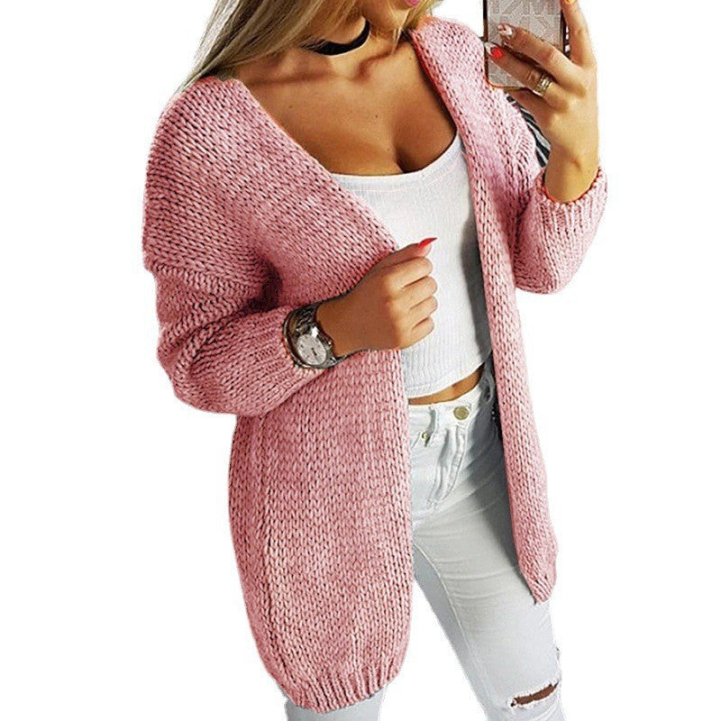 Damen lässiger Strickcardigan mit offenen Seiten und tiefem V-Ausschnitt R&B