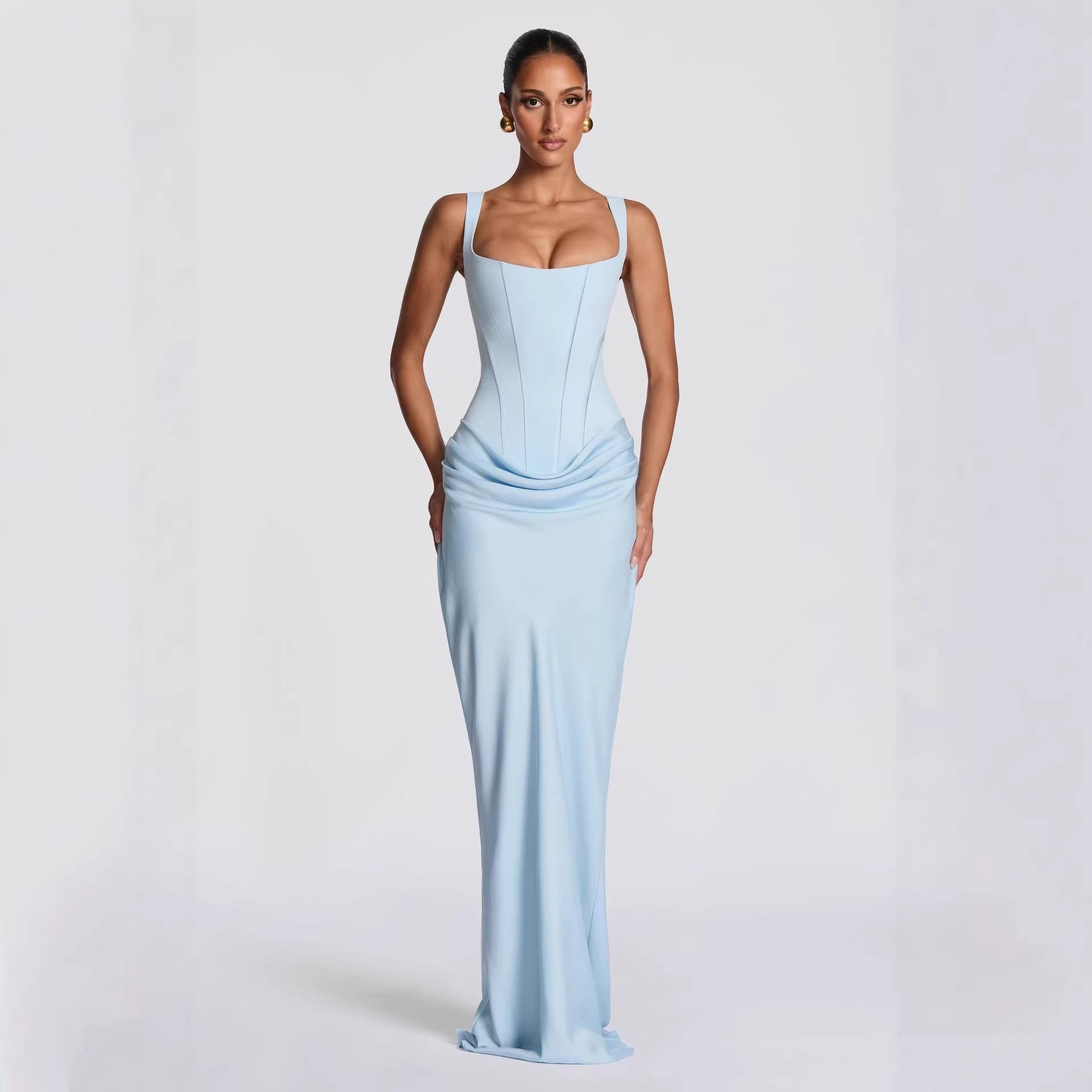 Damen Fließendes Maxi-Kleid mit asymmetrischem Schnitt und raffiniertem Drapé R&B
