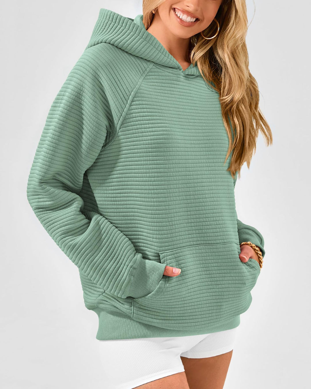 Damen modischer Kapuzenpullover mit strukturiertem Oberflächenmuster R&B