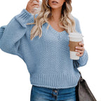 Damen Grobstrickpullover mit V-Ausschnitt und lässiger Passform R&B