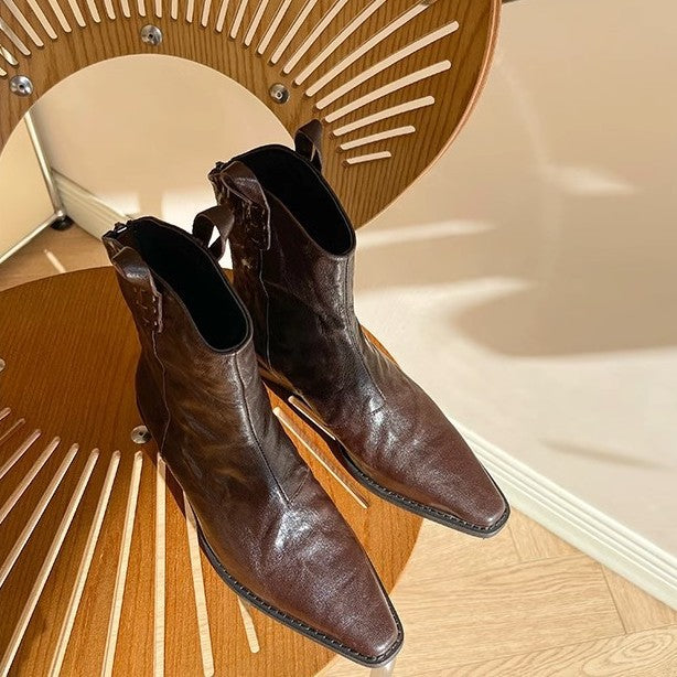 Damen Elegante Ankle Boots mit edler Lederoberfläche und modischem Blockabsatz R&B