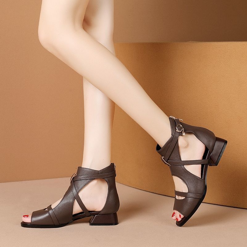 Damen Open-Toe Schnürsandalen mit angedeutetem Absatz und verstellbarem Riemen R&B