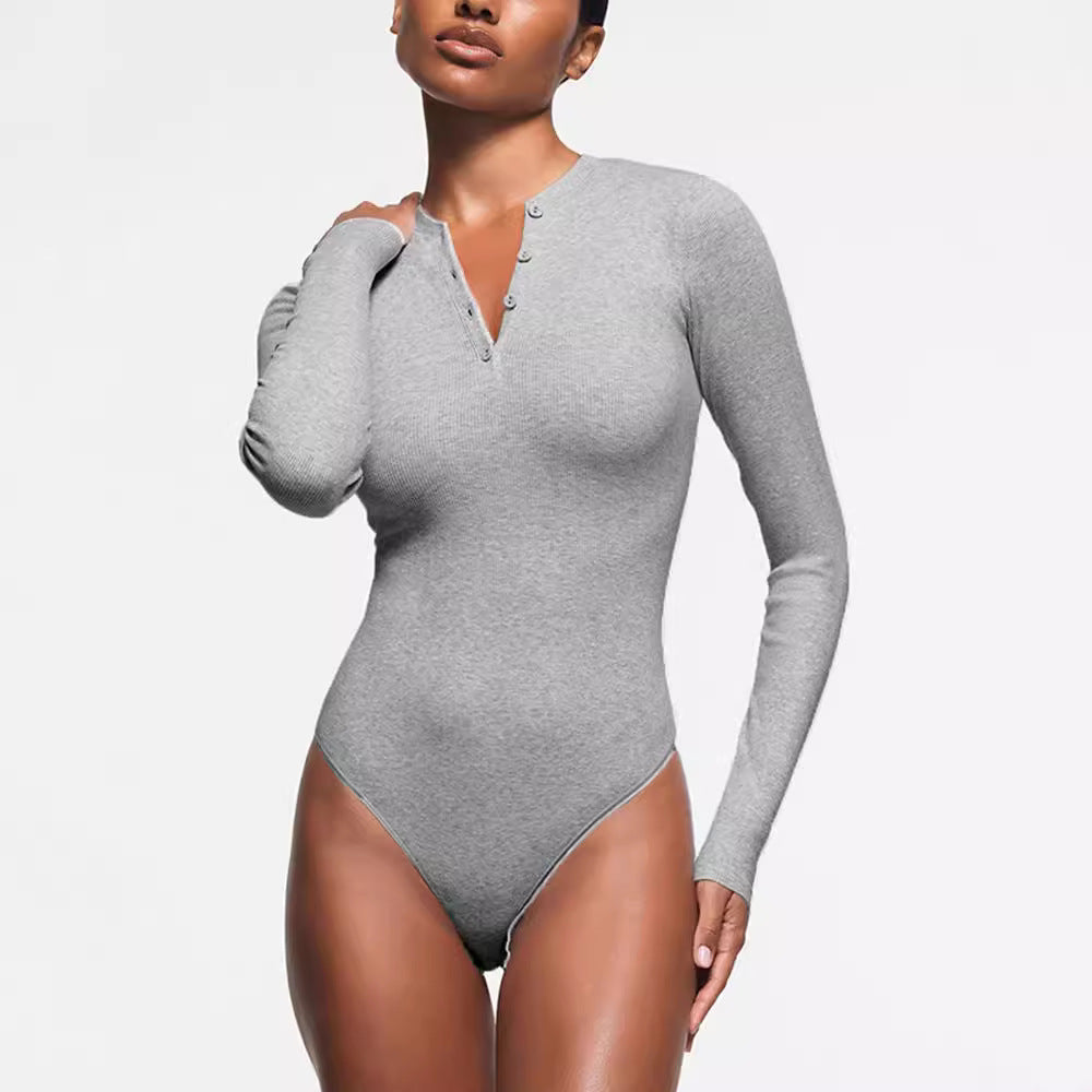 Damen Langarm-Bodysuit mit Knopfleiste R&B