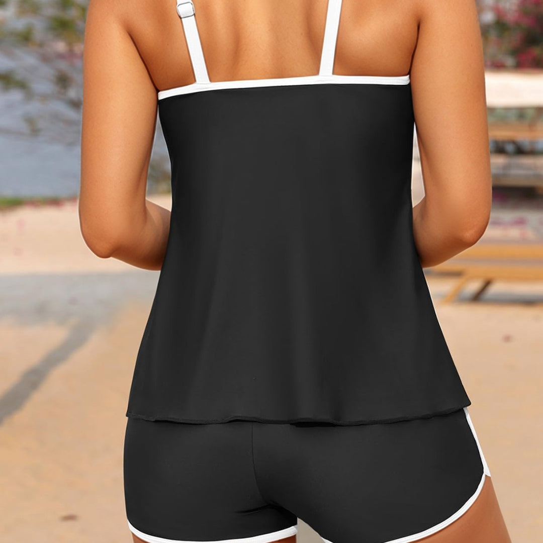 Damen Sportliches Tankini-Set mit weichen Trägern und modischen Shorts R&B