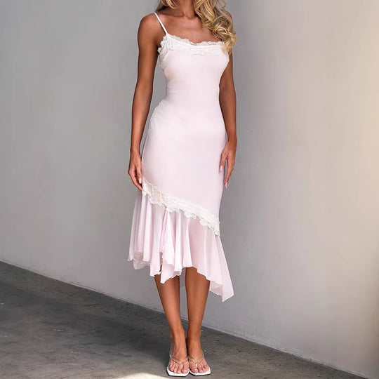 Damen Sexy Wickelkleid mit Spitzenakzenten R&B