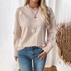 Damen Strickpullover mit zarten Blumenapplikationen R&B