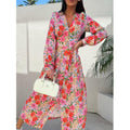 Damen Floral Knopf-Augen Maxi Kleid