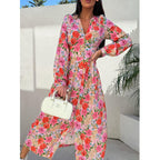 Damen Floral Knopf-Augen Maxi Kleid