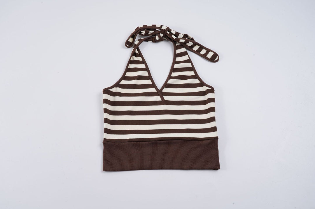Damen sportliches Crop-Top mit verstellbarem Rückendesign und kontrastierenden Streifen R&B