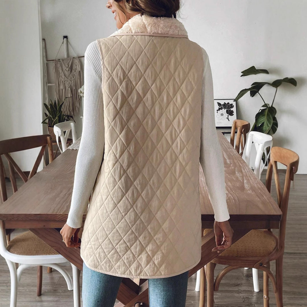 Damen Elegante Steppweste mit weitem Kragen und praktischen Taschen R&B