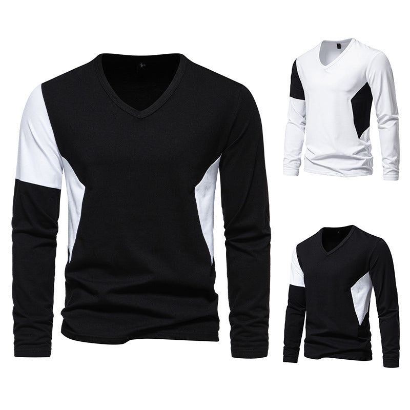 Herren Langarmshirt mit modernem V-Ausschnitt und kontrastierenden Ärmel-Paneelen