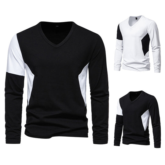 Herren Langarmshirt mit modernem V-Ausschnitt und kontrastierenden Ärmel-Paneelen R&B