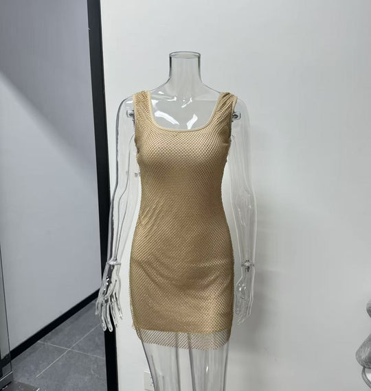 Damen Körperbetontes Mesh-Kleid mit tiefem Ausschnitt und modernem Schnitt R&B