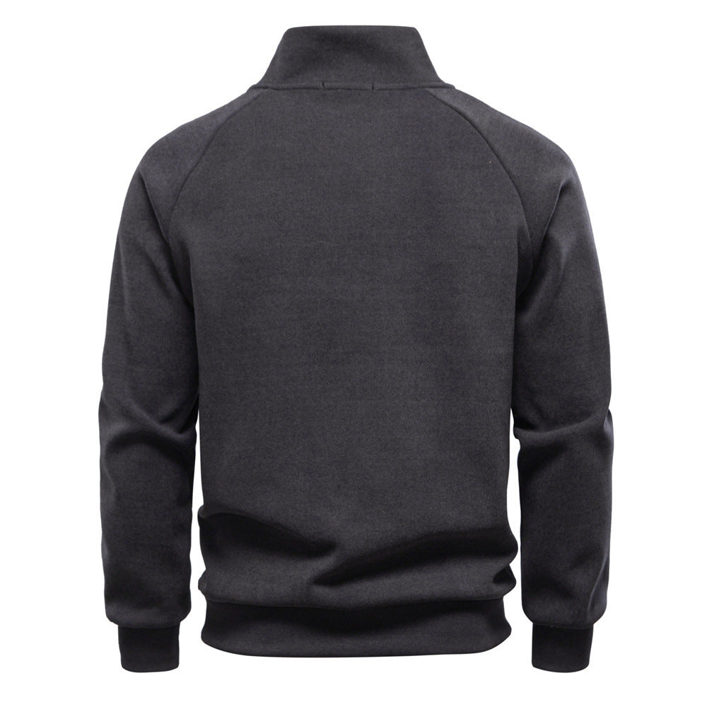 Herren nan Stehkragenpullover mit asymmetrischem Schulterreißverschluss und Raglanärmeln R&B